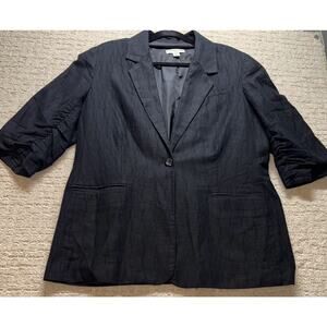 Coldwater Creek Classic Women's Blazer Ruched Sleeves W18 Black Linen Blend